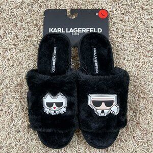 Karl Lagerfeld Paris Women’s Jovie Faux Fur Slide Sandals Shoes Black, Size 9